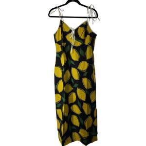 Moon River Anthropologie Lemon Print Tie Strap Midi Sundress Large